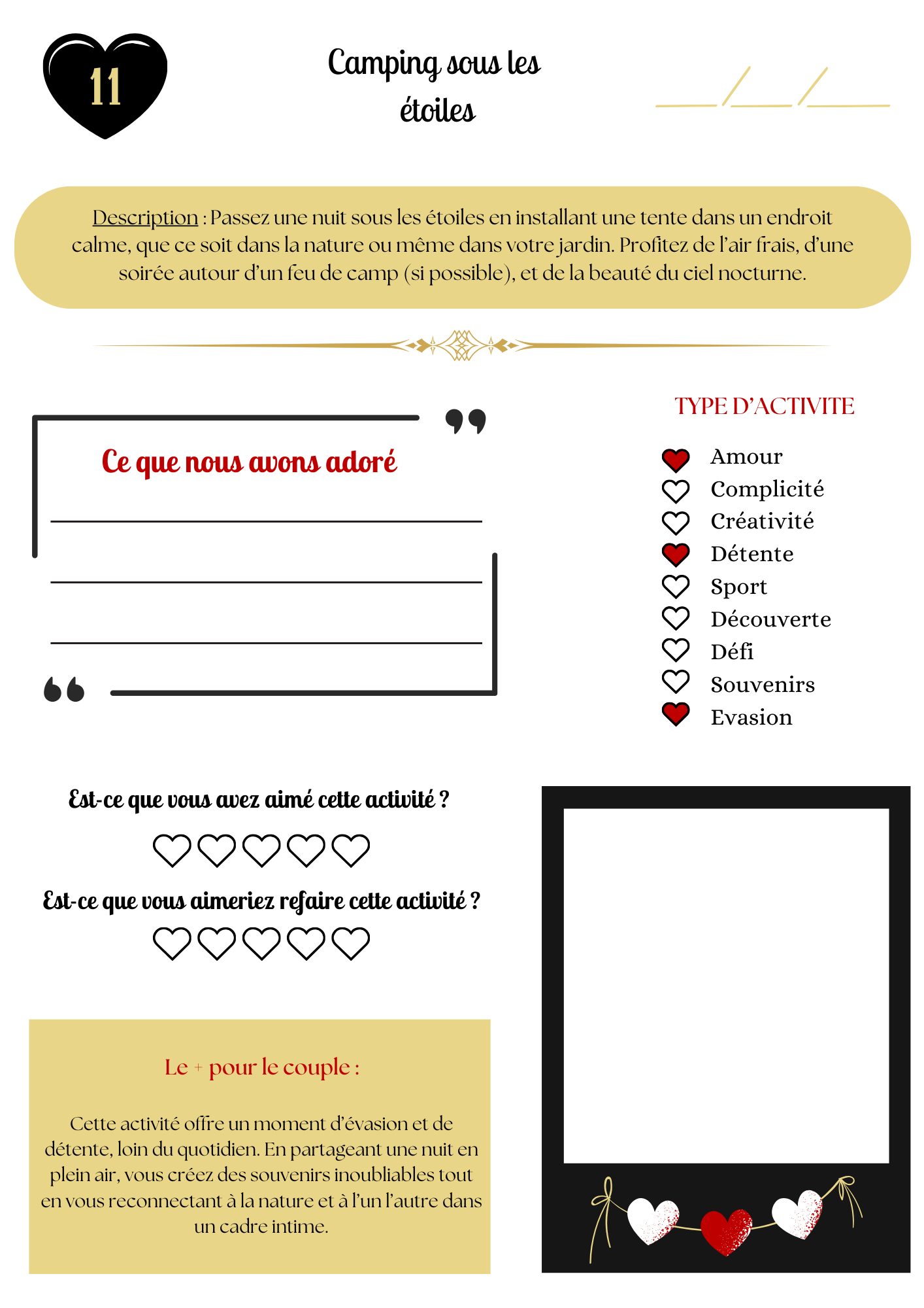 Cahier d’activités couple – 100 idées à faire en duo | PDF personnalisable et imprimable | Jeux, défis et activités romantiques pour couple