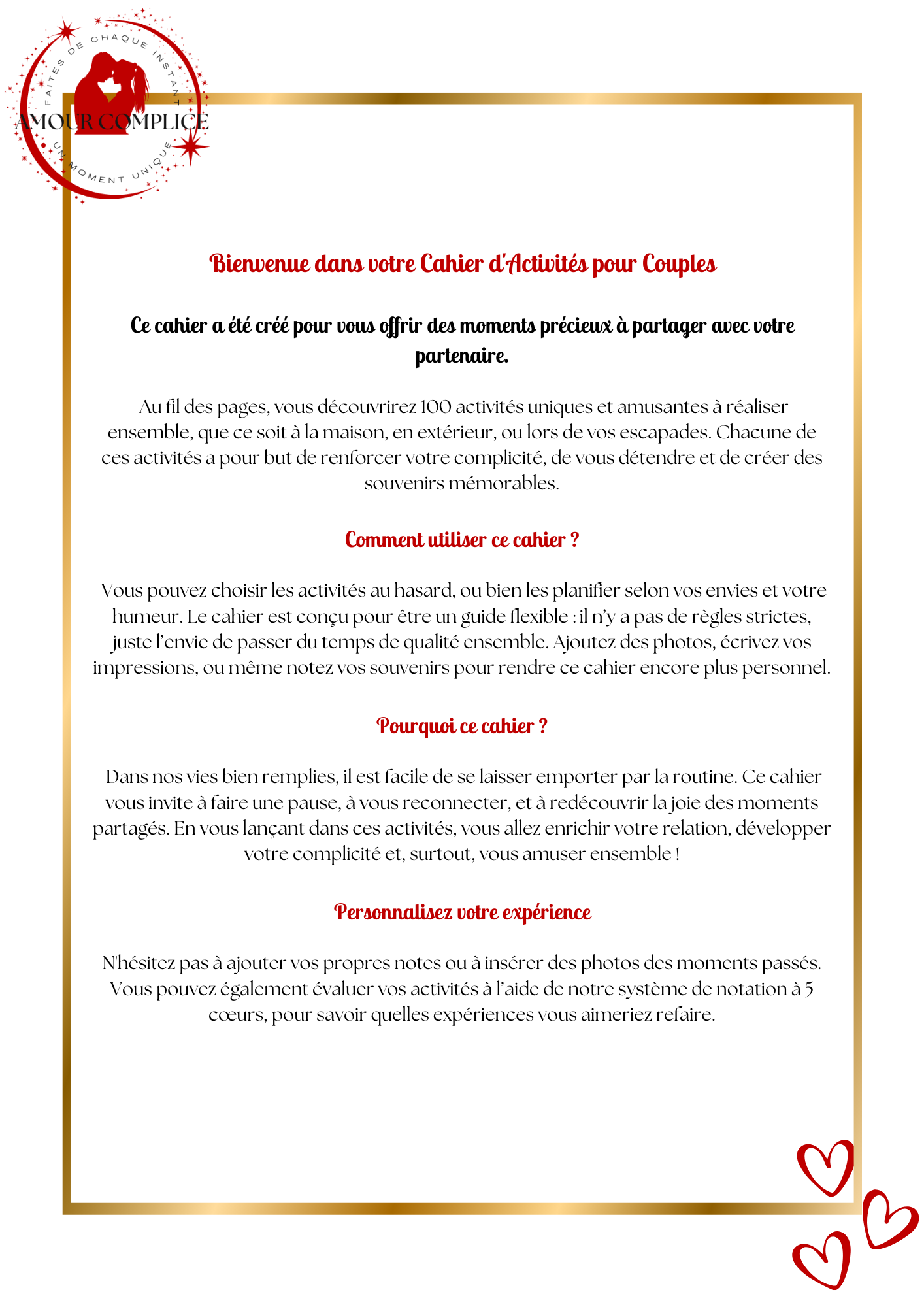 Cahier d’activités couple – 100 idées à faire en duo | PDF personnalisable et imprimable | Jeux, défis et activités romantiques pour couple