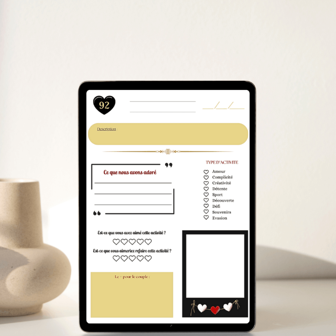 Exemple de jeu et activité de couple proposé dans le cahier PDF