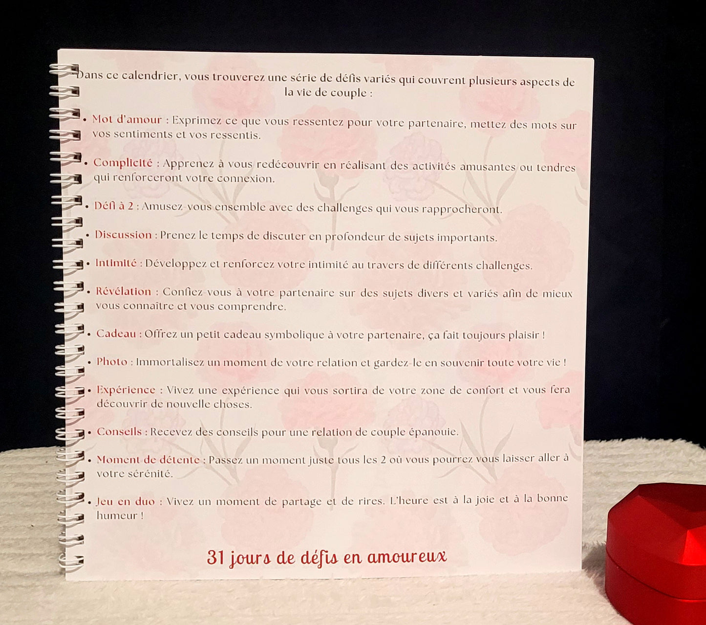 31 Défis Amoureux Janvier – Calendrier Papier Personnalisable