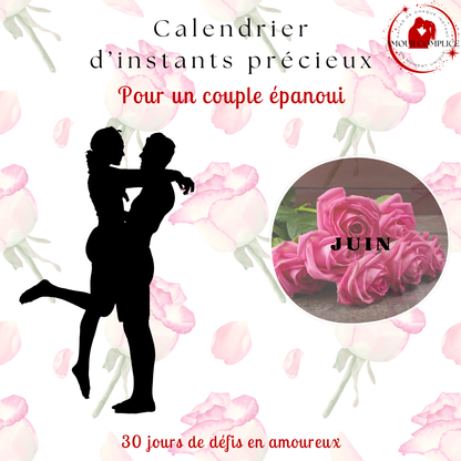Calendrier couple Juin – 30 défis amoureux à faire en duo | PDF personnalisable et imprimable | Activités romantiques pour couple