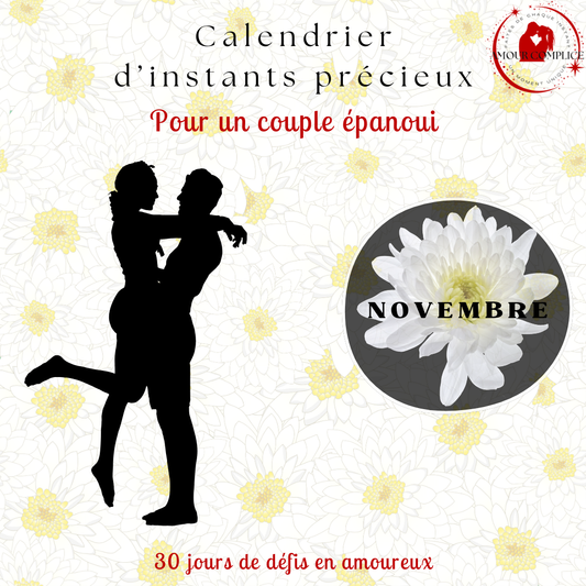 Calendrier couple Novembre – 30 défis amoureux à faire en duo | PDF personnalisable et imprimable | Activités romantiques pour couple