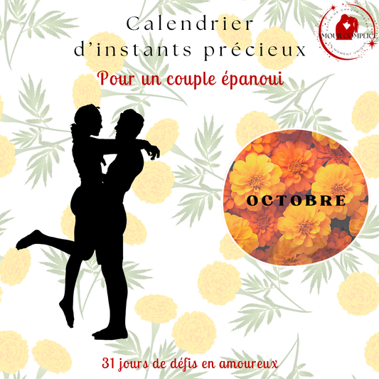 Calendrier couple Octobre – 31 défis amoureux à faire en duo | PDF personnalisable et imprimable | Activités romantiques pour couple