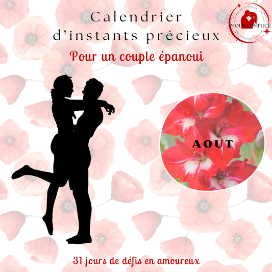 Calendrier couple Août – 31 défis amoureux à faire en duo | PDF personnalisable et imprimable | Activités romantiques pour couple