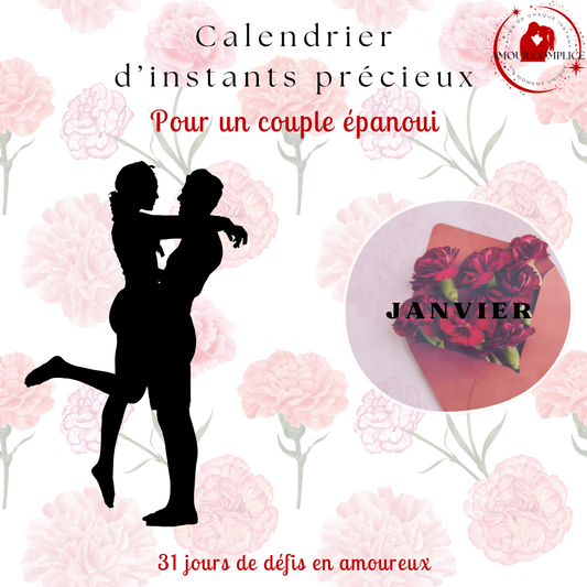Calendrier couple Janvier – 31 défis amoureux à faire en duo | PDF personnalisable et imprimable | Activités romantiques pour couple