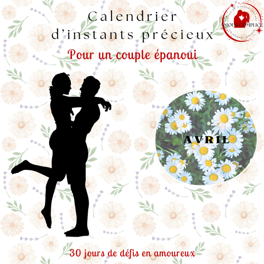 Calendrier couple Avril – 30 défis amoureux à faire en duo | PDF personnalisable et imprimable | Activités romantiques pour couple