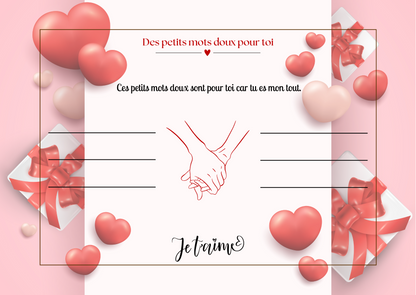 Carte d’amour couple – Des petits mots doux pour toi | PDF personnalisable et imprimable | Carte romantique à offrir avec message d’amour