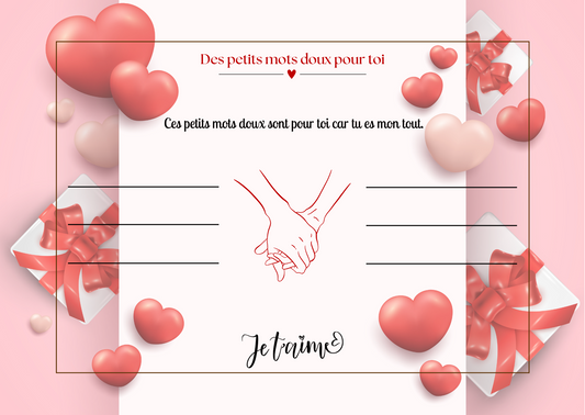 Carte d’amour couple – Des petits mots doux pour toi | PDF personnalisable et imprimable | Carte romantique à offrir avec message d’amour