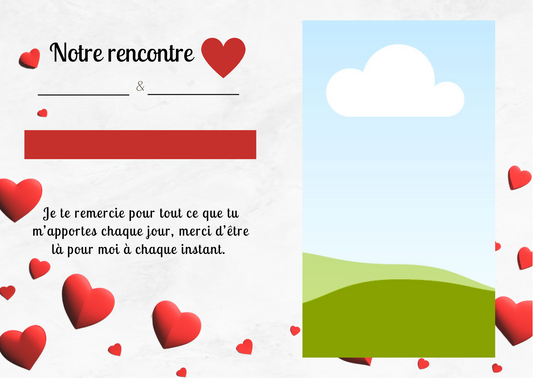 Carte d’amour couple – Notre rencontre | PDF personnalisable et imprimable | Carte romantique à offrir avec message d’amour