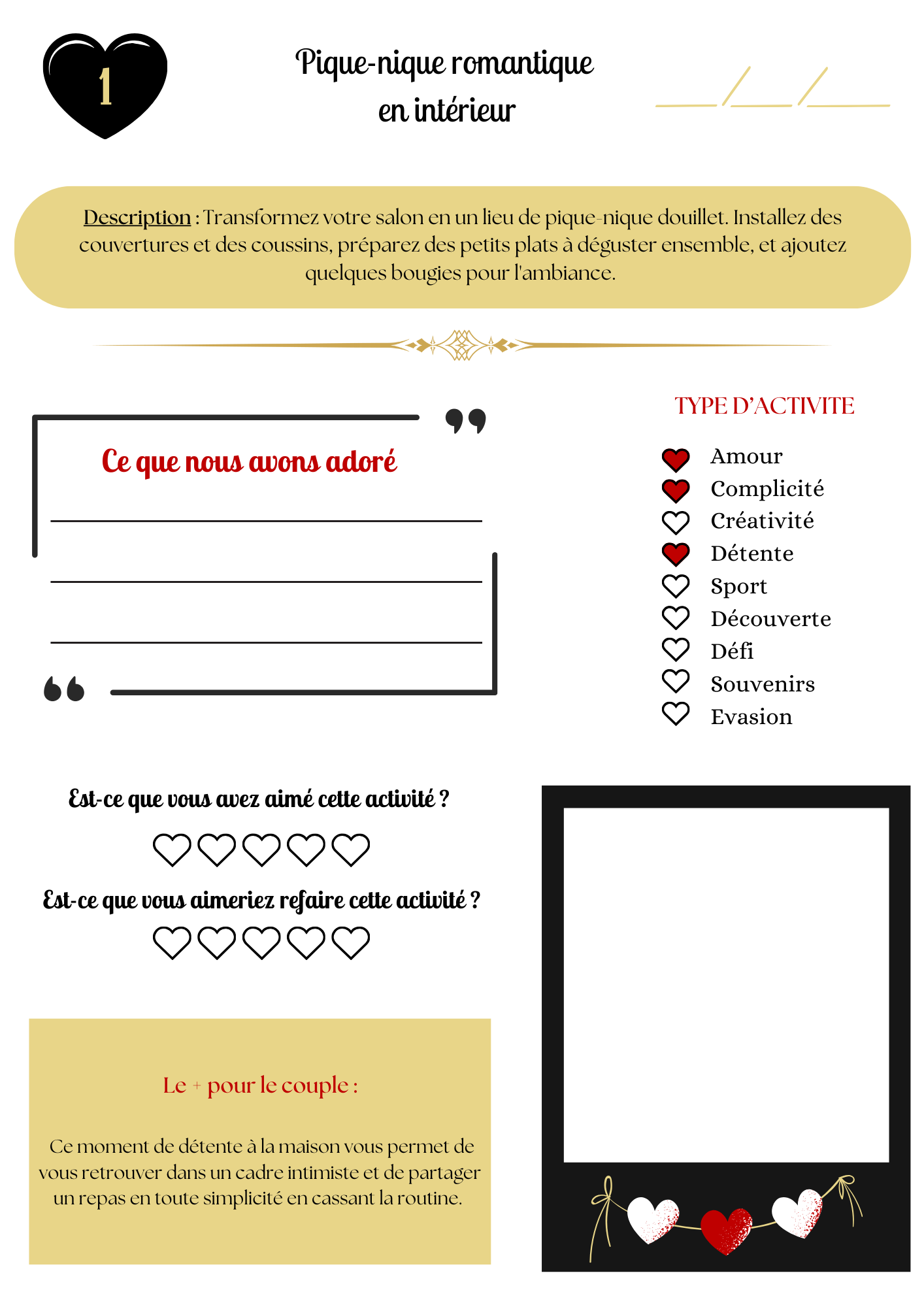 Cahier d’activités couple – 100 idées à faire en duo | PDF personnalisable et imprimable | Jeux, défis et activités romantiques pour couple