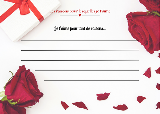 Carte d’amour couple – Pourquoi je t'aime | PDF personnalisable et imprimable | Carte romantique à offrir avec message d’amour