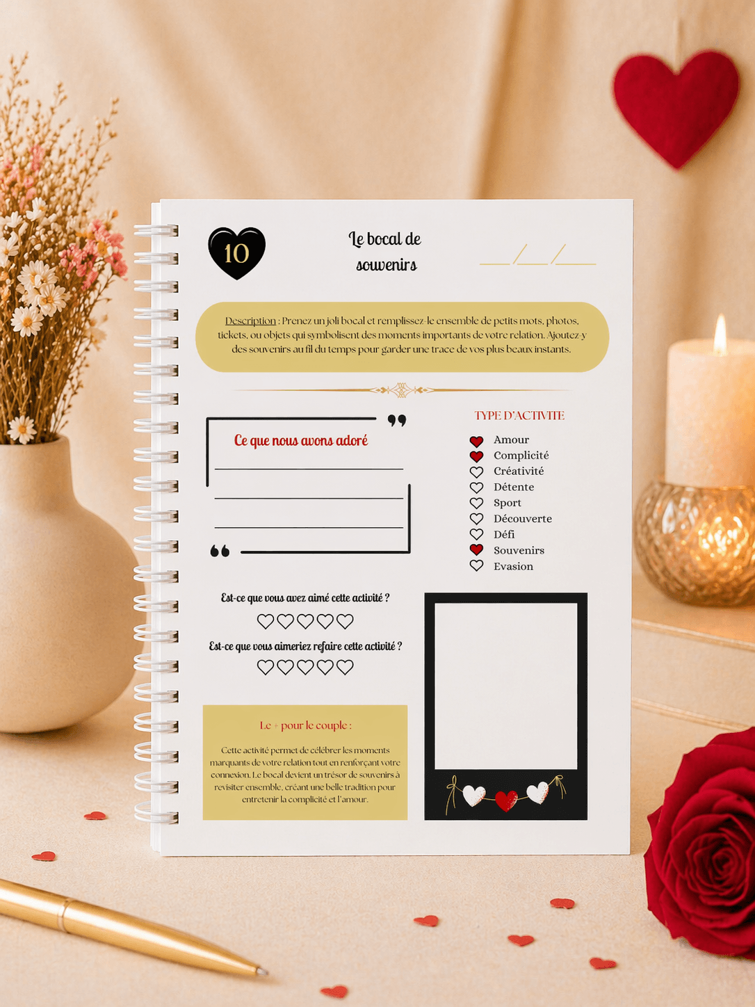 Pages intérieures du livre de couple à remplir version papier