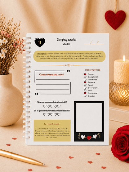 Exemple de pages du cahier de couple papier avec activités à faire à deux