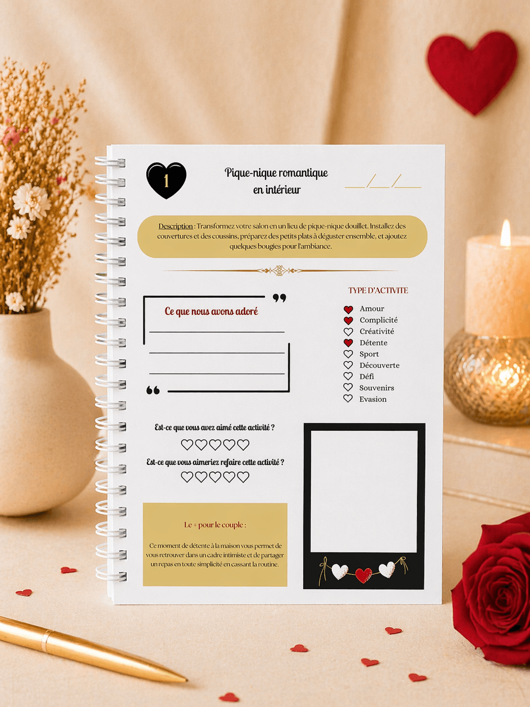 Cahier d’activités de couple en version papier prêt à être utilisé