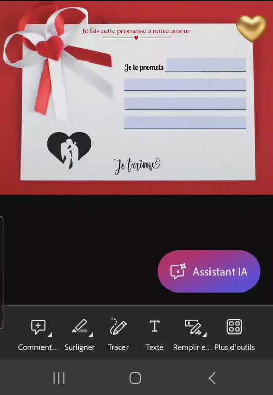 Carte d’amour couple – Promesse à notre amour | PDF personnalisable et imprimable | Carte romantique à offrir avec message d’amour