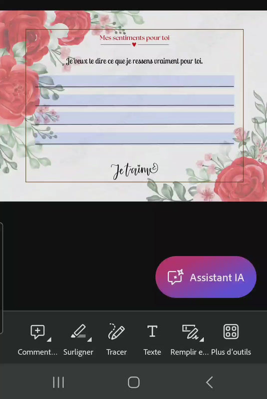 Carte d’amour couple – Mes sentiments pour toi | PDF personnalisable et imprimable | Carte romantique à offrir avec message d’amour