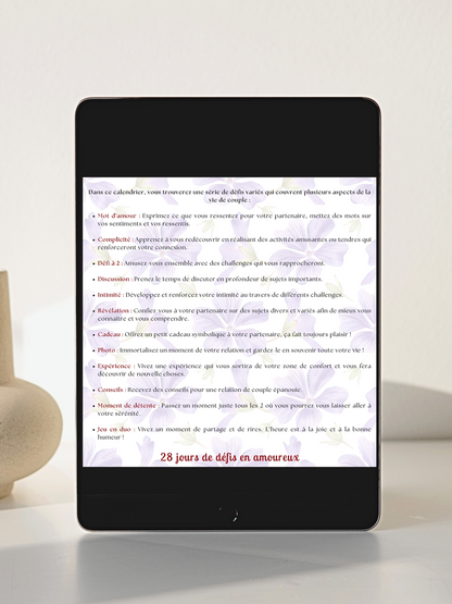 28 Défis Amoureux Février – Calendrier Digital Personnalisable
