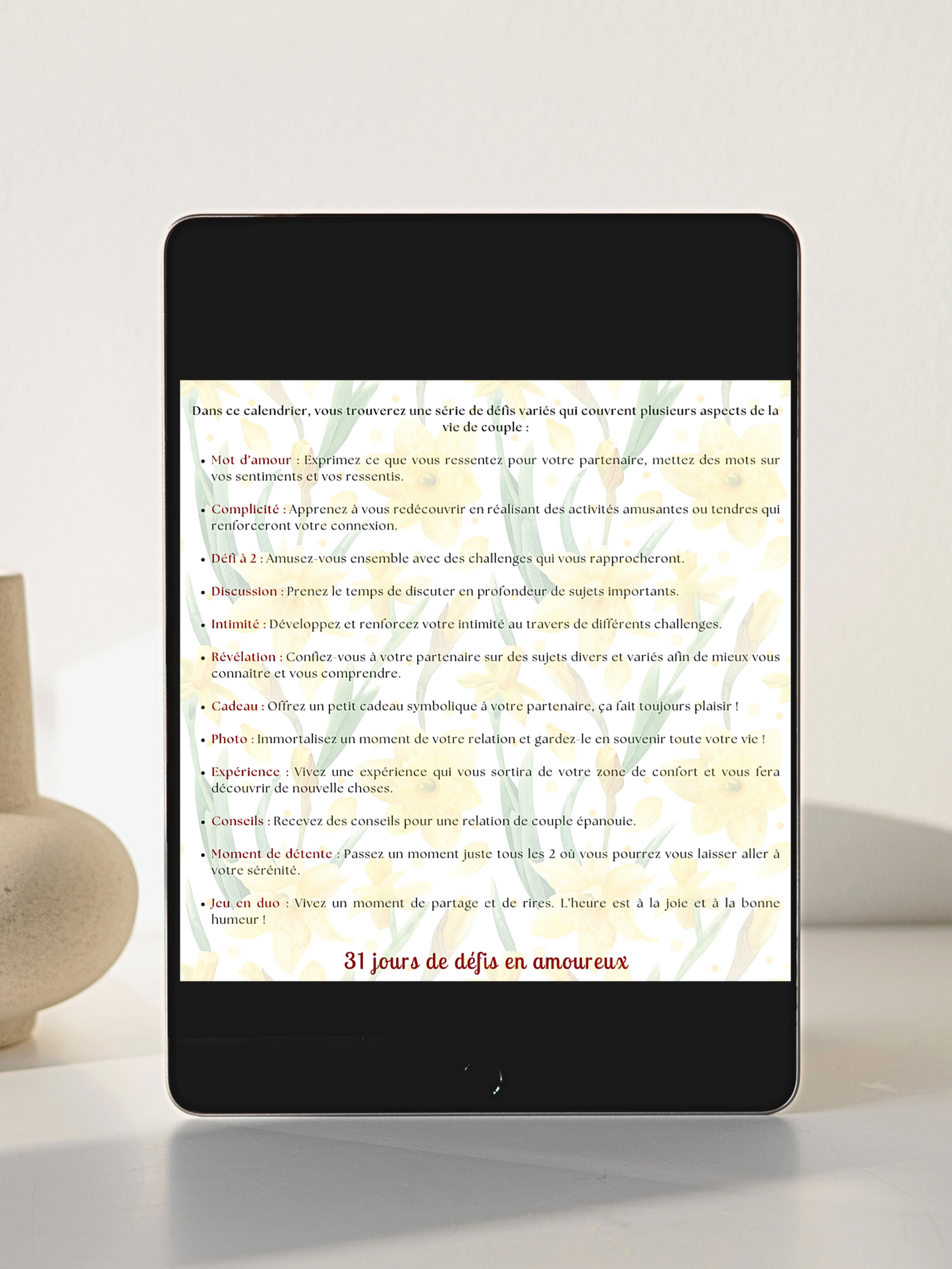 31 Défis Amoureux Mars – Calendrier Digital Personnalisable