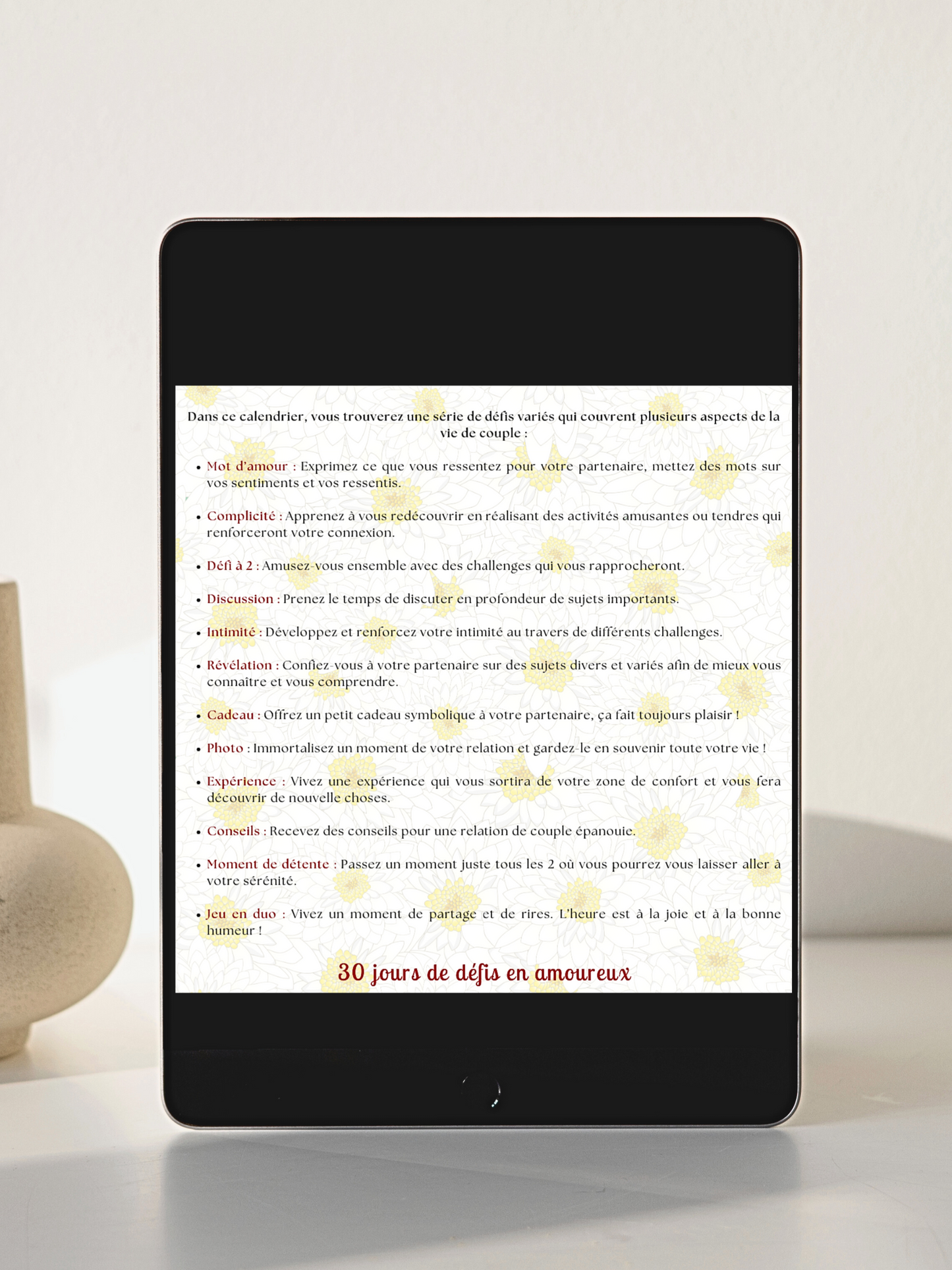 30 Défis Amoureux Novembre – Calendrier Digital Personnalisable