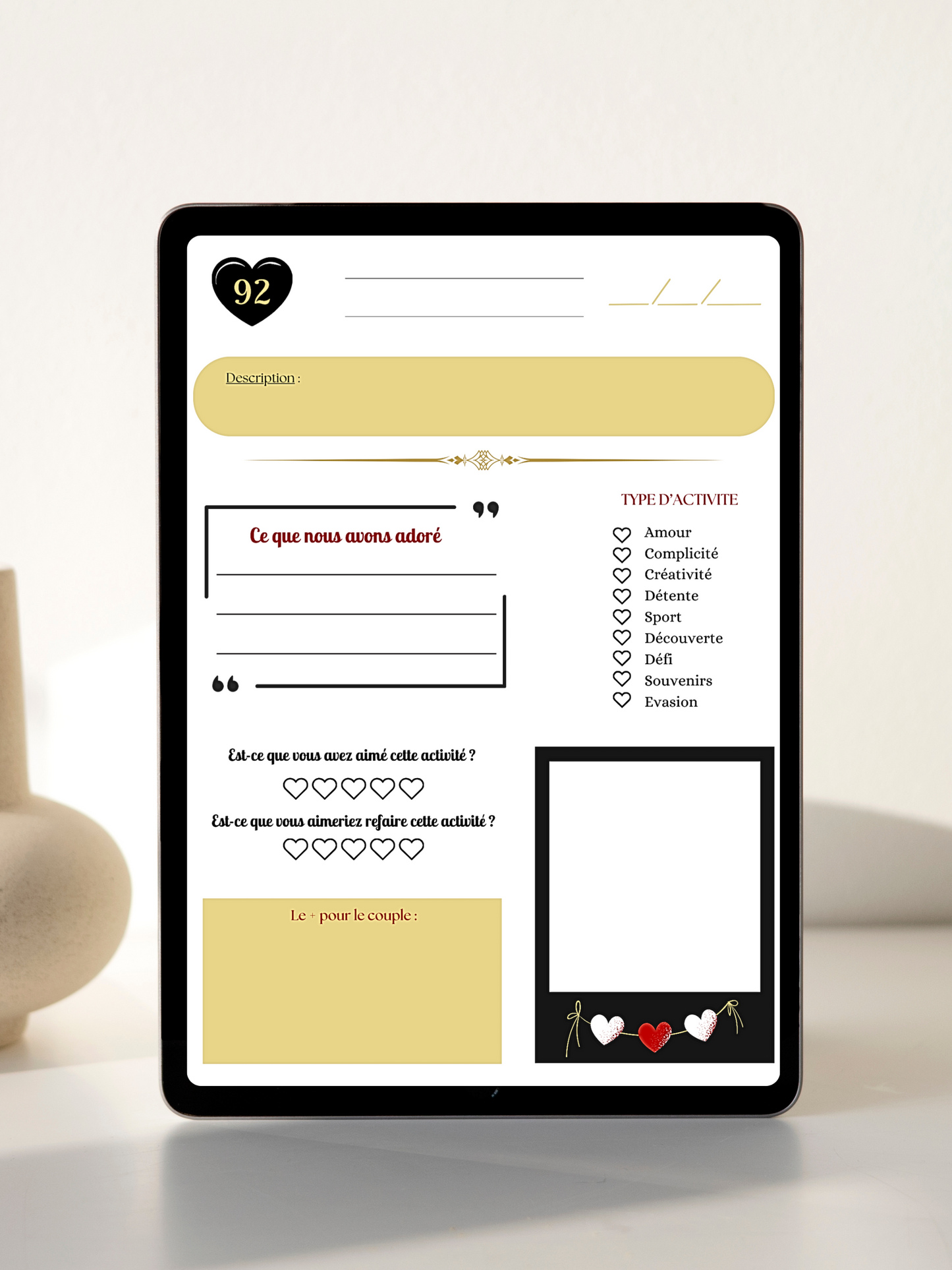 100 Activités de Couple – Cahier Digital Personnalisable