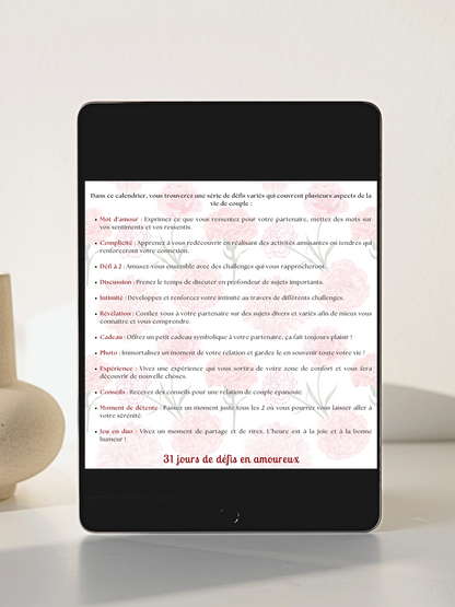 31 Défis Amoureux Janvier – Calendrier Digital Personnalisable