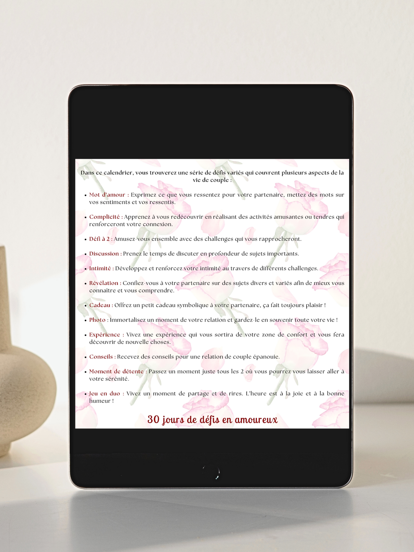 30 Défis Amoureux Juin – Calendrier Digital Personnalisable