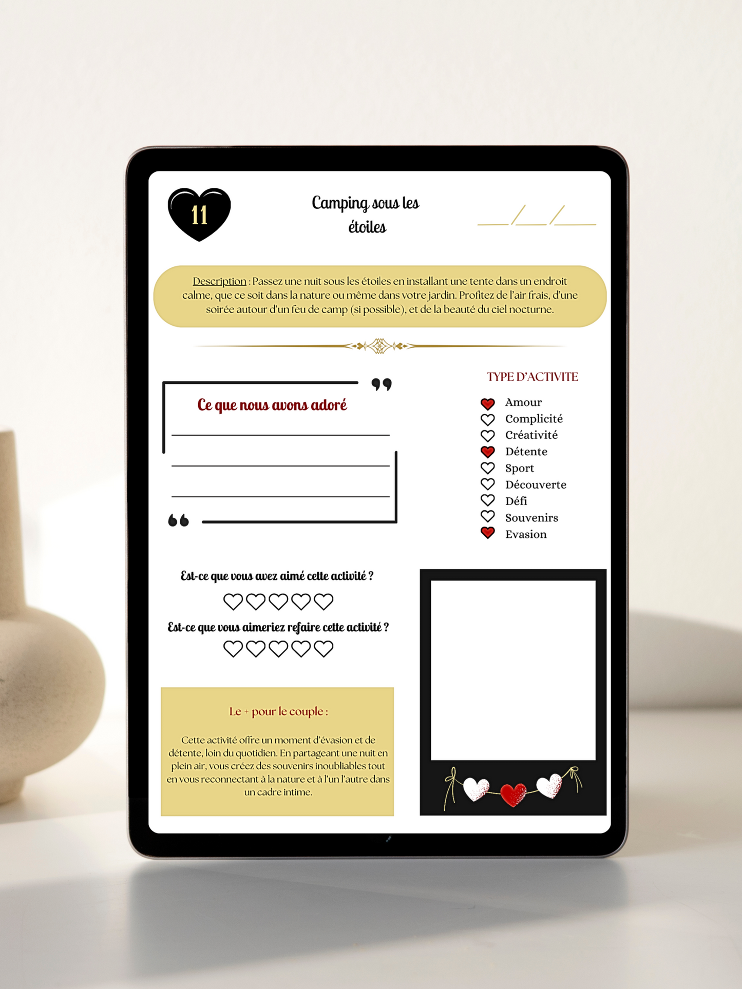 100 Activités de Couple – Cahier Digital Personnalisable